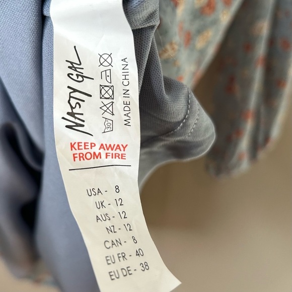 Nasty Gal Let's Grow Dancin' Floral Mini Dress Chiffon Puff Sleeve Blue Size 8 - Picture 10 of 10